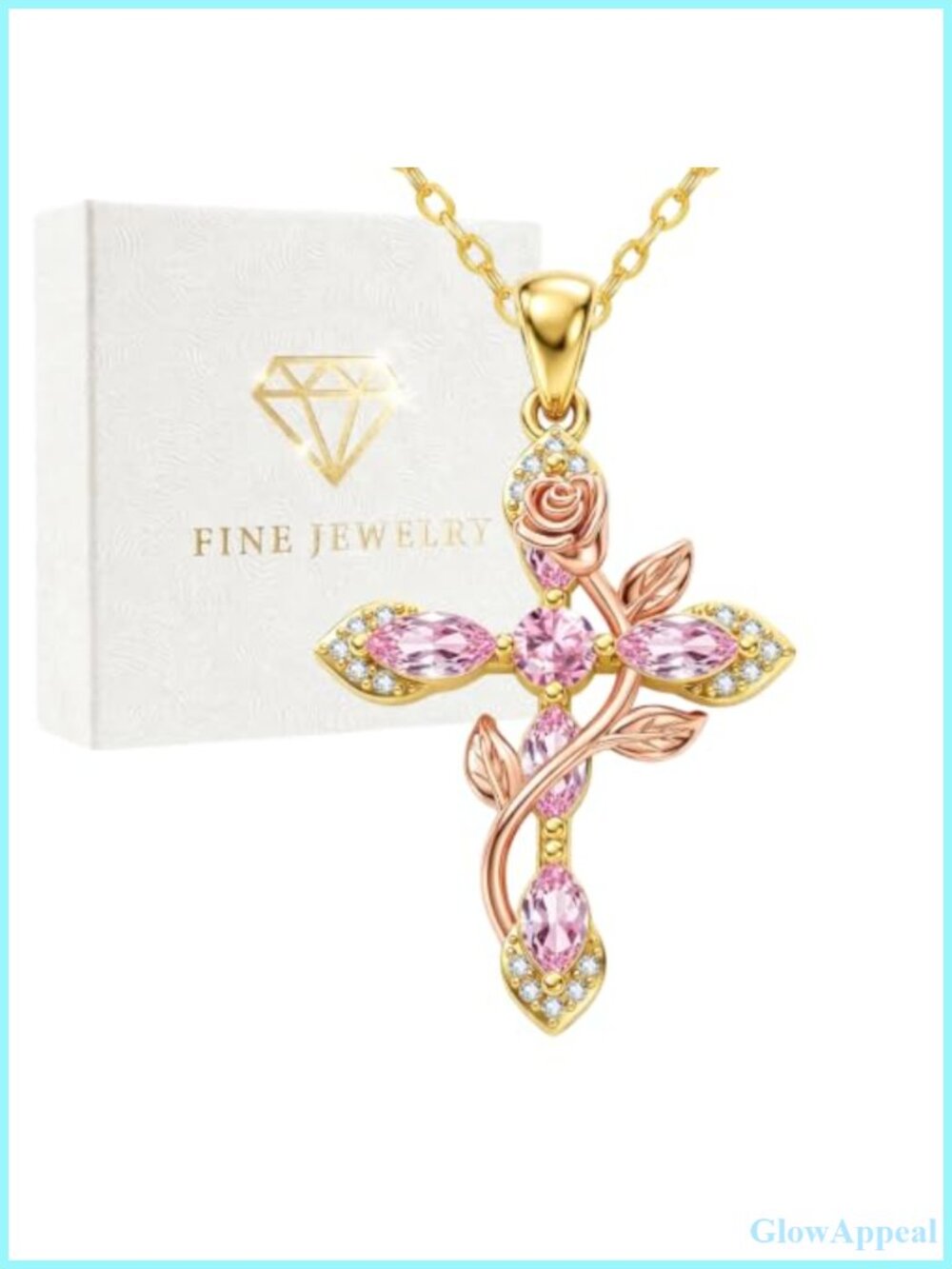 14K Gold Plated Rose Cross Birthstone Pendant Necklace Christian Gift